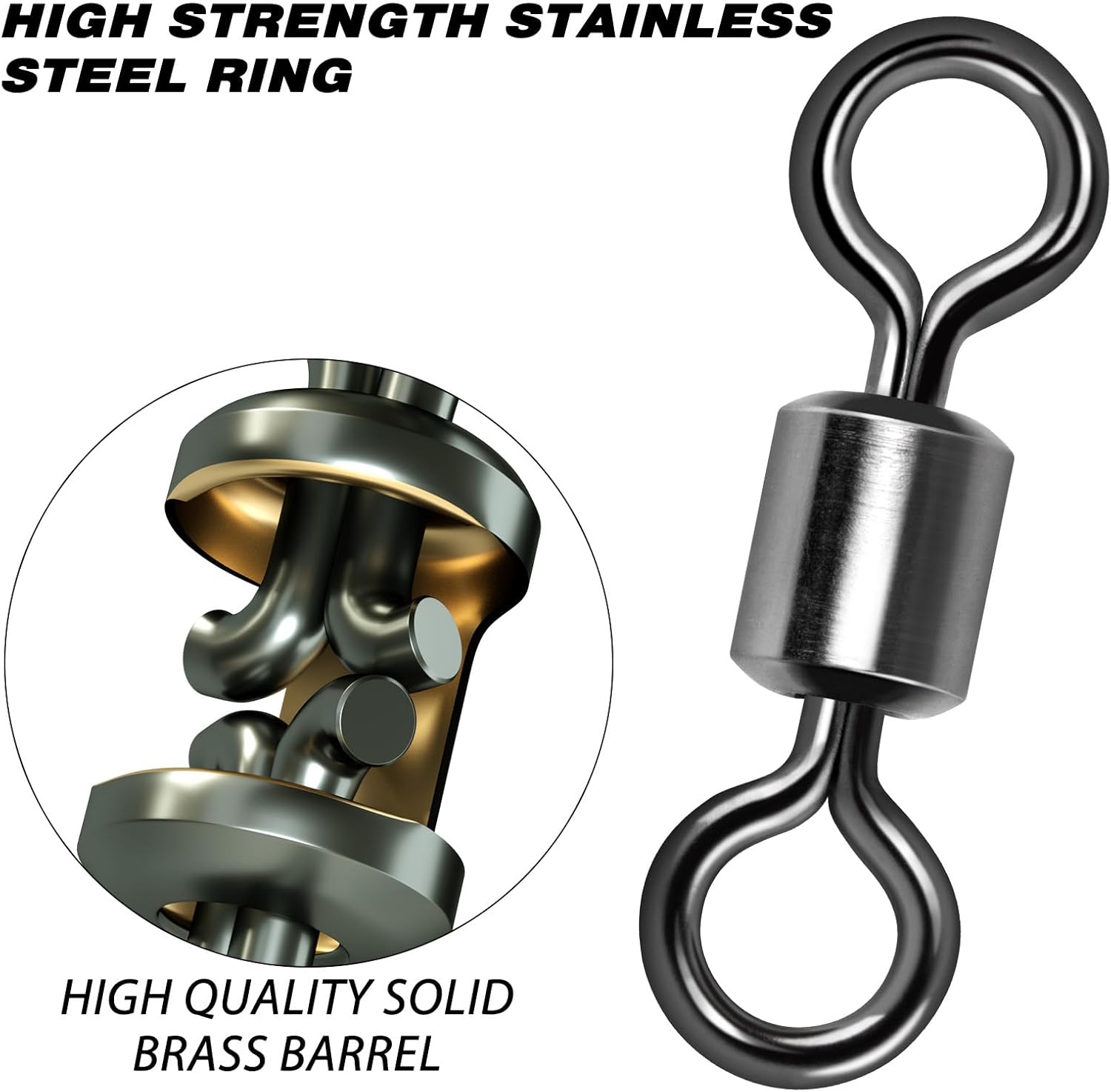 Fishing Barrel Swivels, 40 to100-Pack Swivels Tackle Freshwater Saltwater Swivel Rolling Heavy Duty Stainless Steel Lures Leaders Line Connectors Terminal — image 3