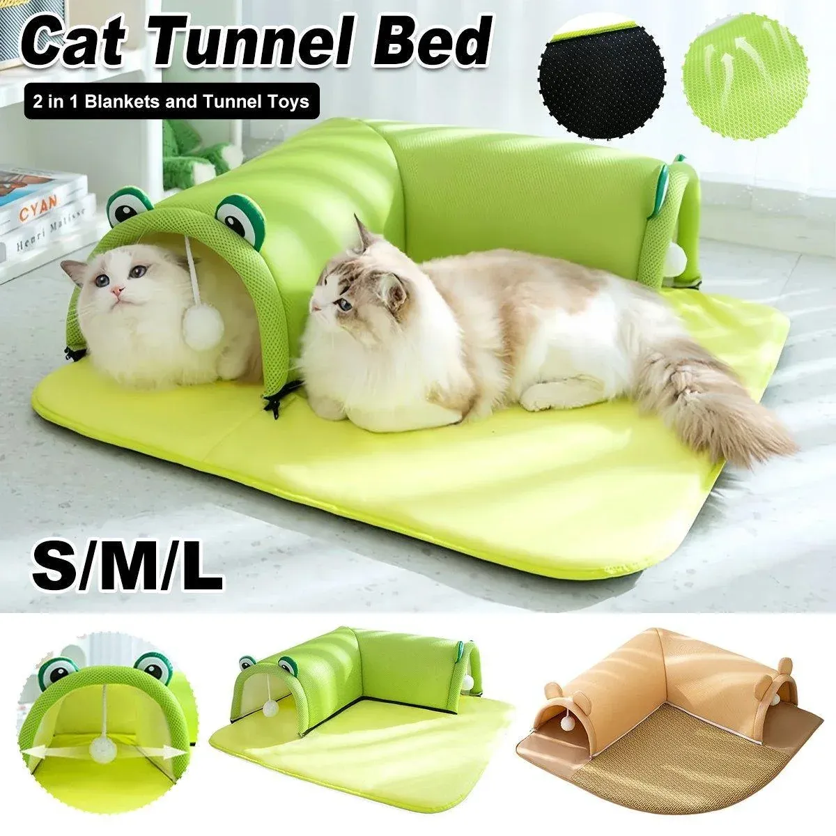 Washable Cat Tunnel Nest Corner Passage Cat House Easy Clean Pet Furniture - Green-S โ image 2