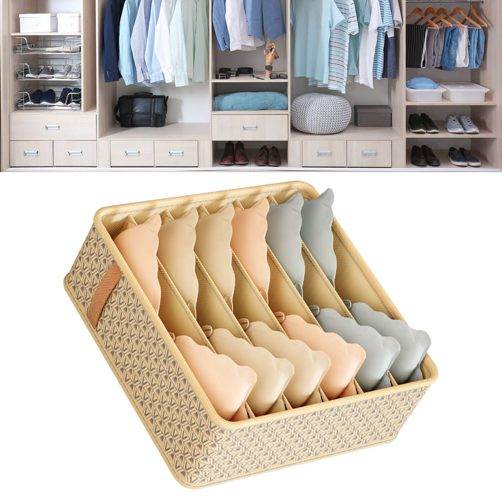 Closet Drawer Organizer Dividers Fabric Dresser Closet Organizers Storage Bins Space Saving Mess Free Beige Large 6 Grid 32x32x11cm โ image 6