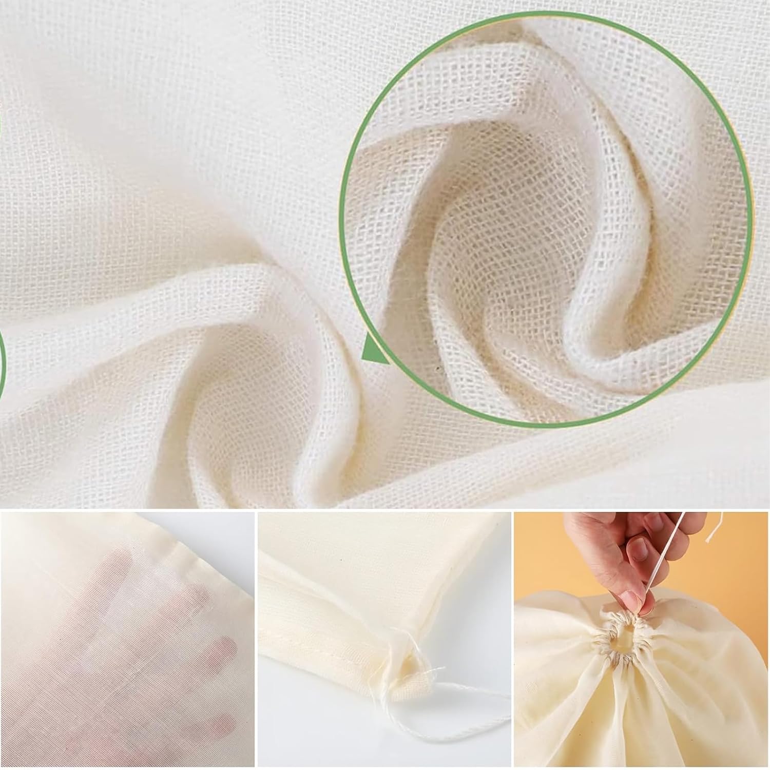 Nut Milk Bags, 3 Pack Cheesecloth Bags Filter, 13.78 x 17.72 in, Unbleached Cotton Muslin Cloth Bags for Cheese, Tea, Yogurt, Nut Milk, Juice, Wine, Coffee โ image 3