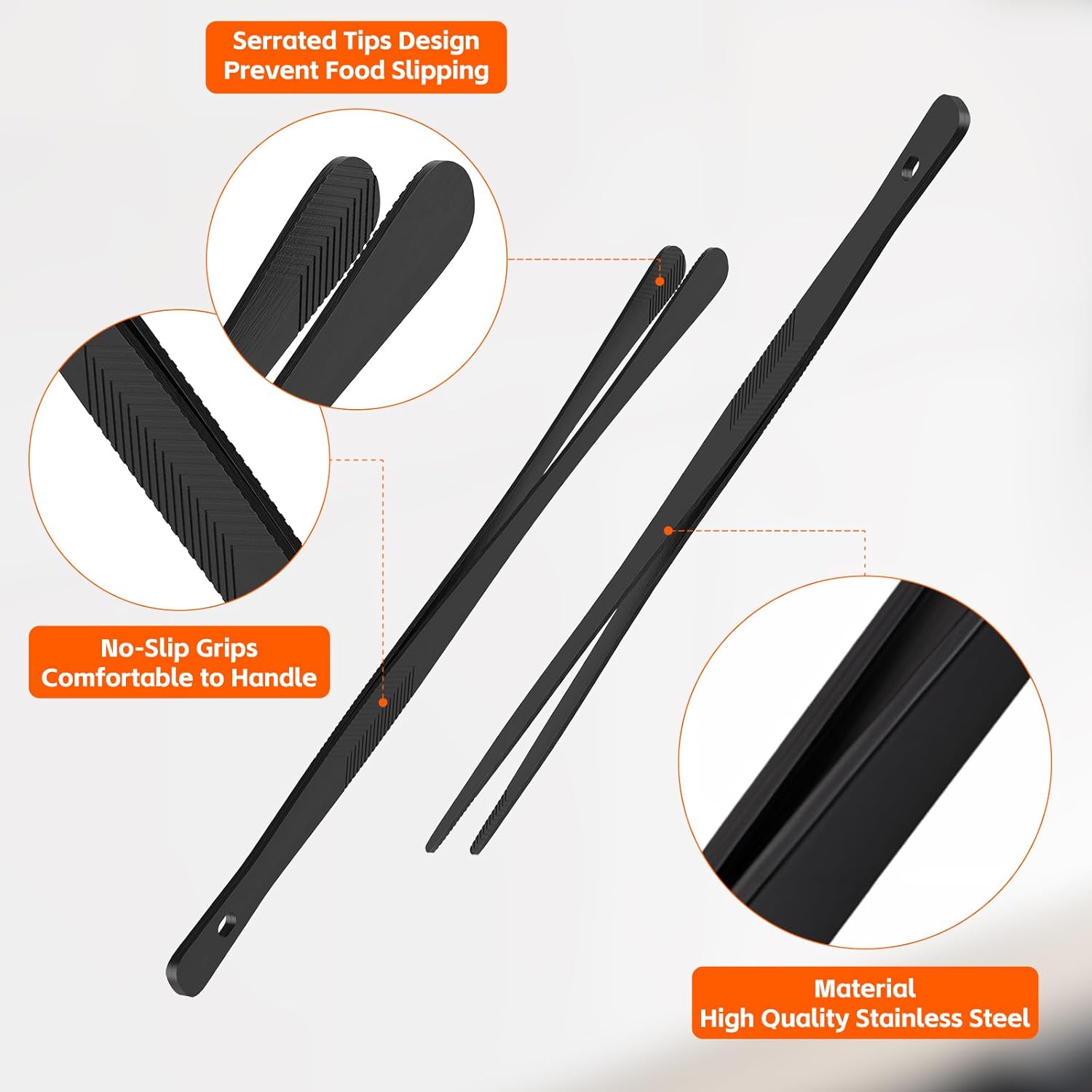 Kitchen Tongs for Cooking - 2PCS 12" Stainless Steel Cooking Tongs Tweezers, Metal Fine Kitchen Utensils with Precision Serrated Tips, Professional Chef โ image 3