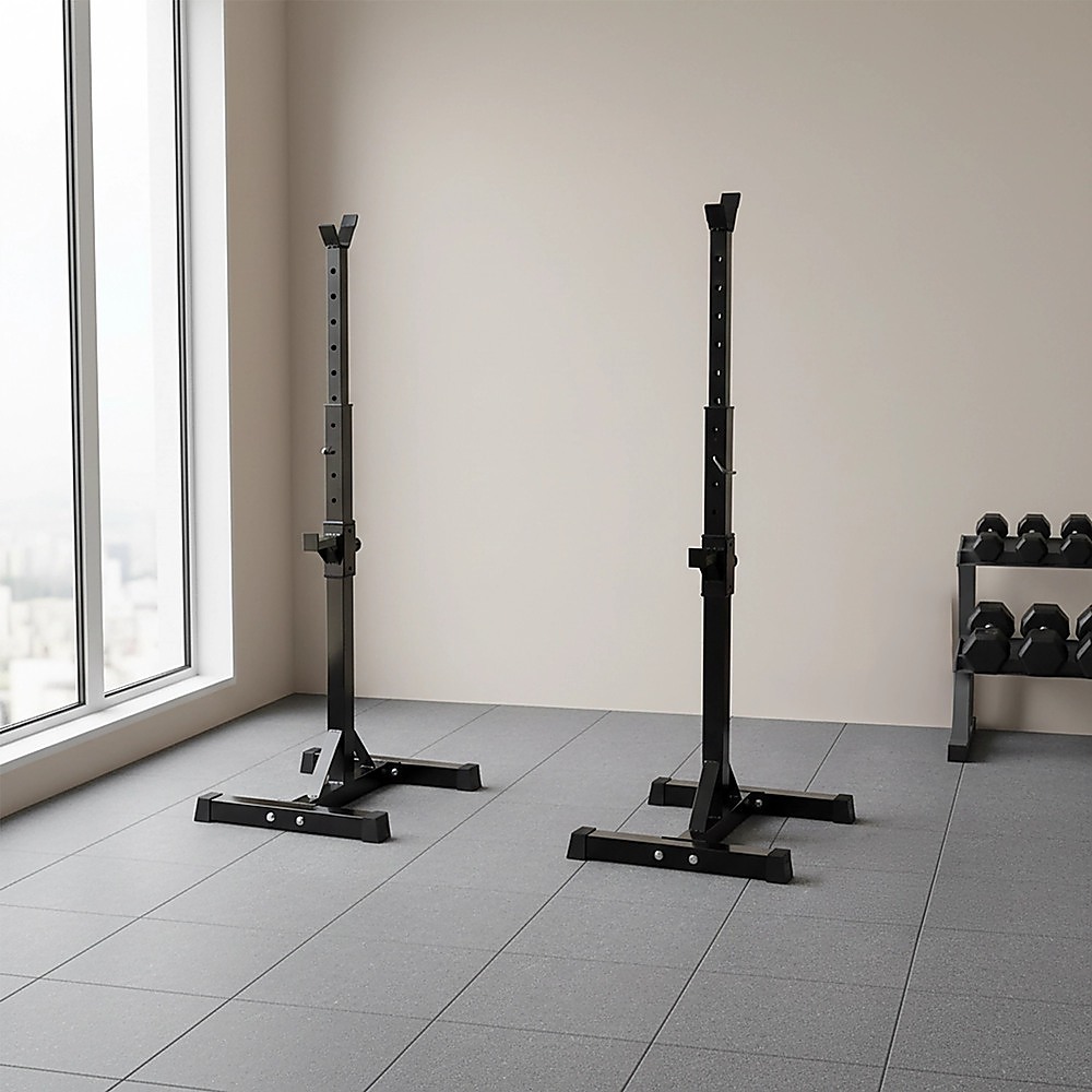 Adjustable Squat Rack Pair Steel Barbell Bench Press Stands Gym Home — image 2