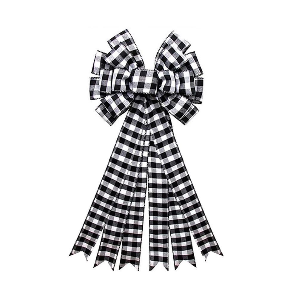 Christmas Decoration Linen Plaid Bowknot Decorate for Christmas Tree Home Scene Hanging Ornaments — image 2