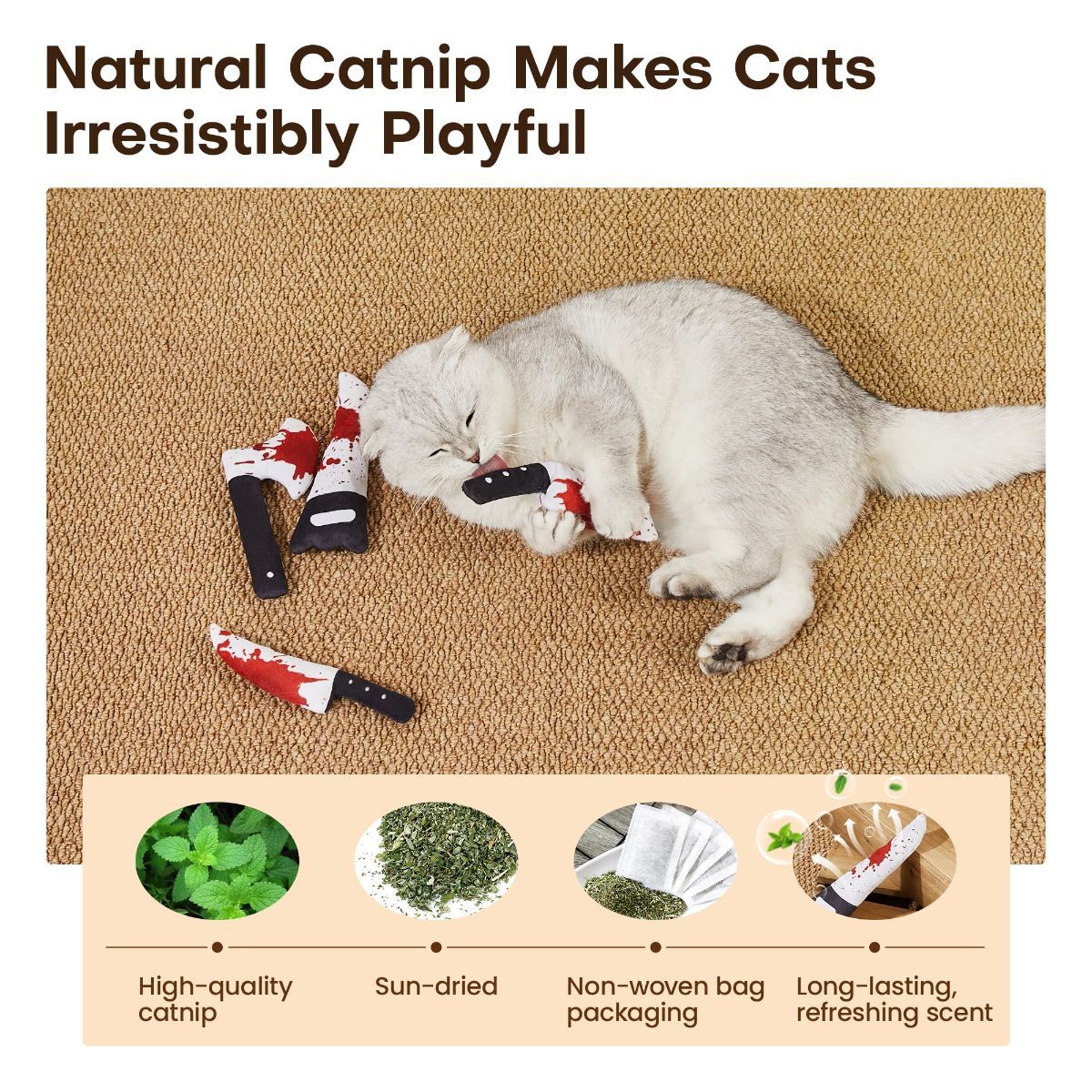4Pcs Cat Toys, Horror Halloween Knife-Shaped Kitten Catnip Crinkly Sound Toys, Indoor Exercise for All Cat Breeds 6.5 Inches | Crinkly Sound Toys โ image 3