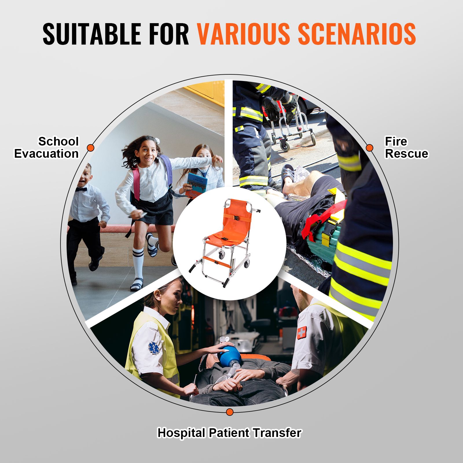 EMS Stair Chair, 159 kg Load Capacity, Foldable Aluminum Emergency Stair Climbing Wheelchair with 2 Wheels, Portable Stair Lift Chair Ambulance Firefighter โ image 6