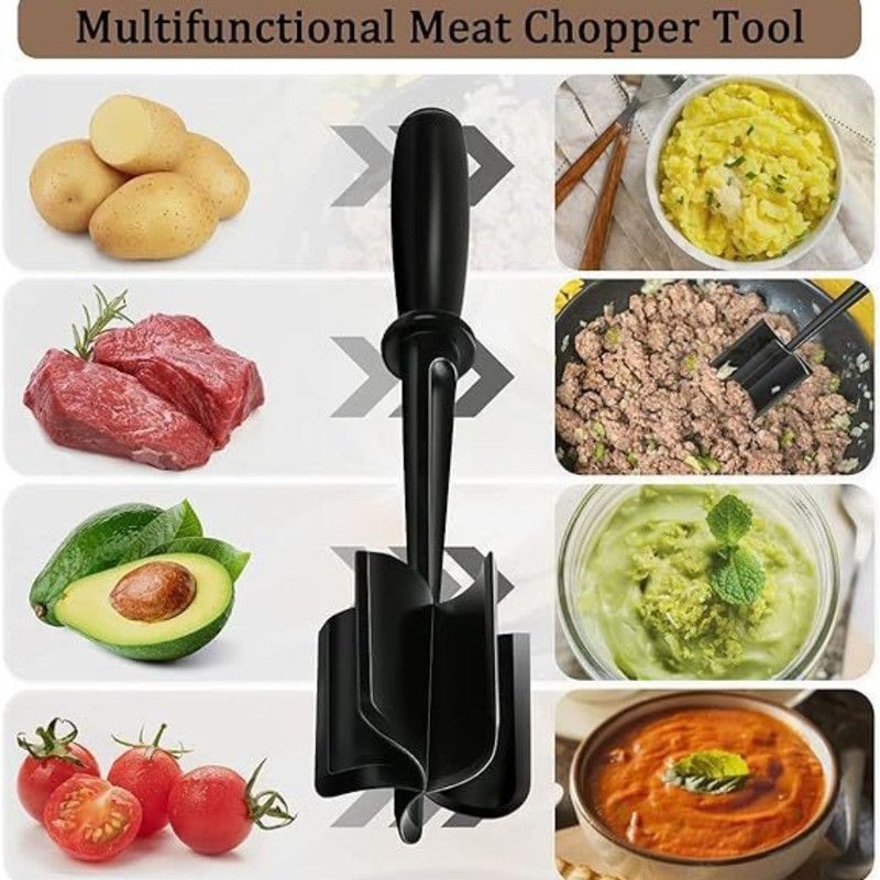 Food Grade Nylon 5-Blade Meat Chopper Spatula, Heat Resistant Non-Stick Ground Beef Masher Multi-Purpose Cooking Tool — image 2