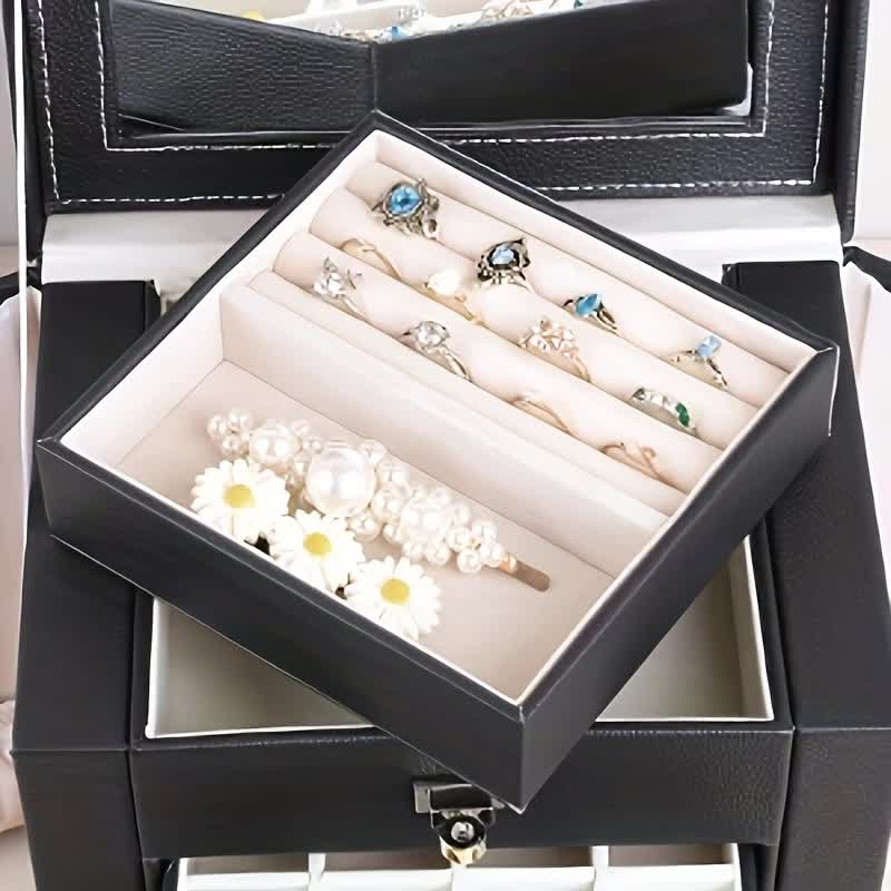 Women's Multi-functional Jewelry Box: Built-in Mirror, Multi-layer Drawer Storage, Side Hooks to Prevent Tangling and Protect Accessories.black — image 3