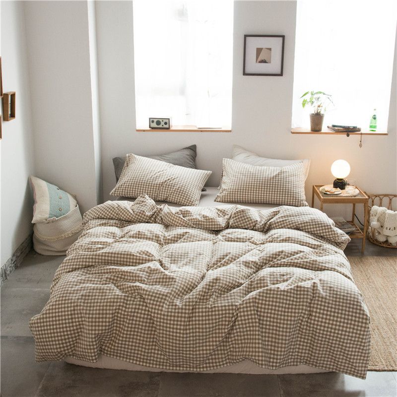 Cotton 4 Piece Set Modern Minimalist White Bed hat kit_1.5m bed-quilt cover 200 × 230cm (four-piece set)