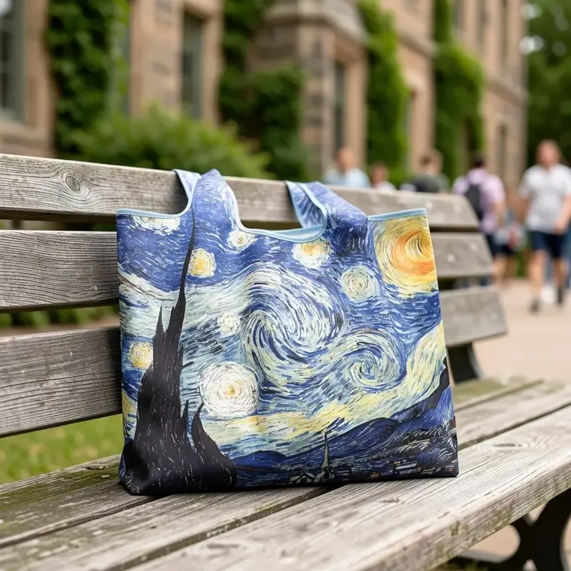 Polyester Oil-Painting Shopping Bag: Lightweight & Foldable, Large Capacity, Wear-Resistant, Shoulder/Hand Carry, Practical & Stylish โ image 4