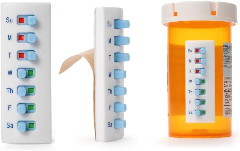 Peel and Stick Reusable for 12 + Refills, Pill/Medication/Vitamin/Pet Med Tracker & Reminder, Attach to Your Bottle, Organizer-Free, Curved‑Back (White — image 2