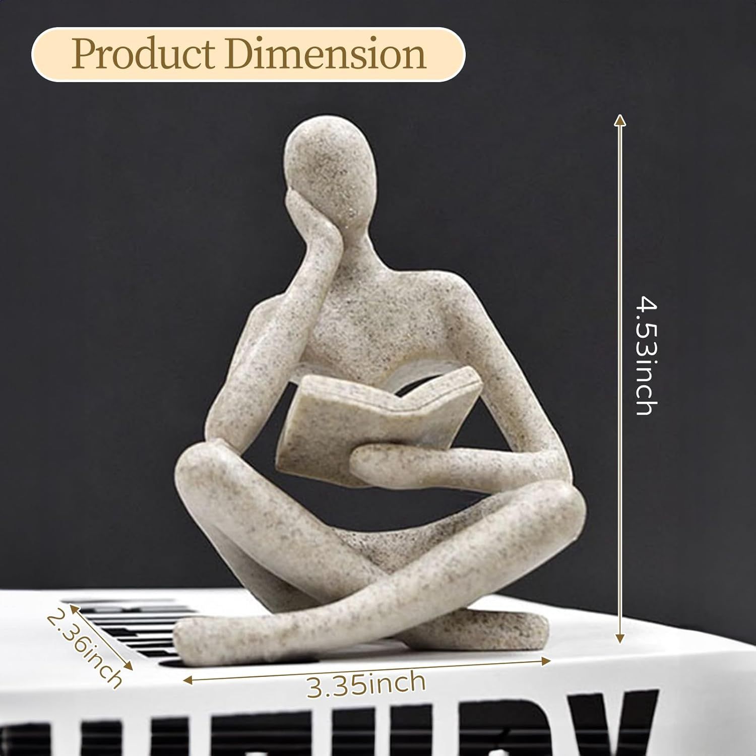 Abstract Reading Thinker Statue for Home Decor, Modern Resin Sculpture Figurine for Bookshelf, Desk & Living Room (Black) — image 6