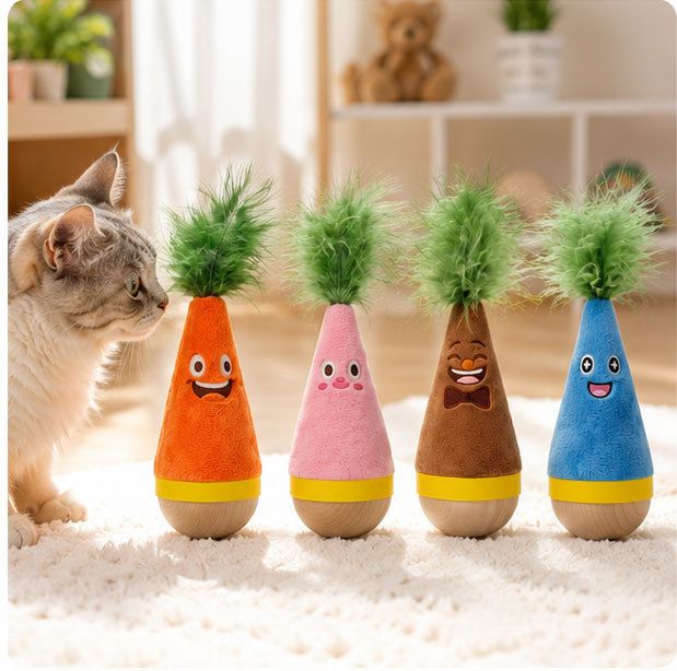 Interactive Feather Wobble Cat Toy - 2 Brown Tumbler Teaser Toys for Cats — image 4