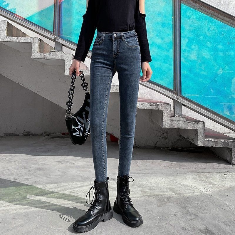 Women Jeans High Waist Cotton Stretch Grey Black 28 Size (inches): 28; Chinese waist size: 2 chi 1; Waist (cm): 72; Hip (cm): 94; Pants length (cm): 100; Thigh โ image 5