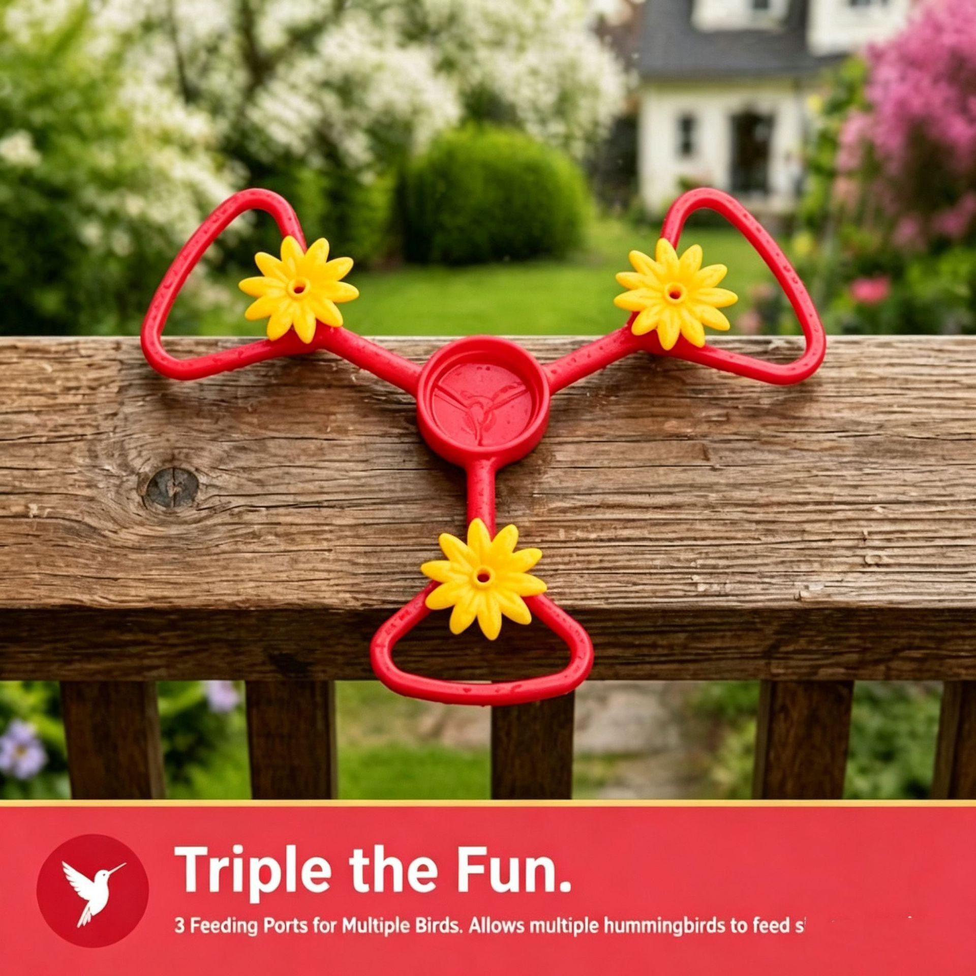 3 Pack Outdoor Bird Water Feeder Attachment(Green with small red flowers) with 3 Water Outlets, Detachable Garden Bird Drinking Station, Reusable โ image 2