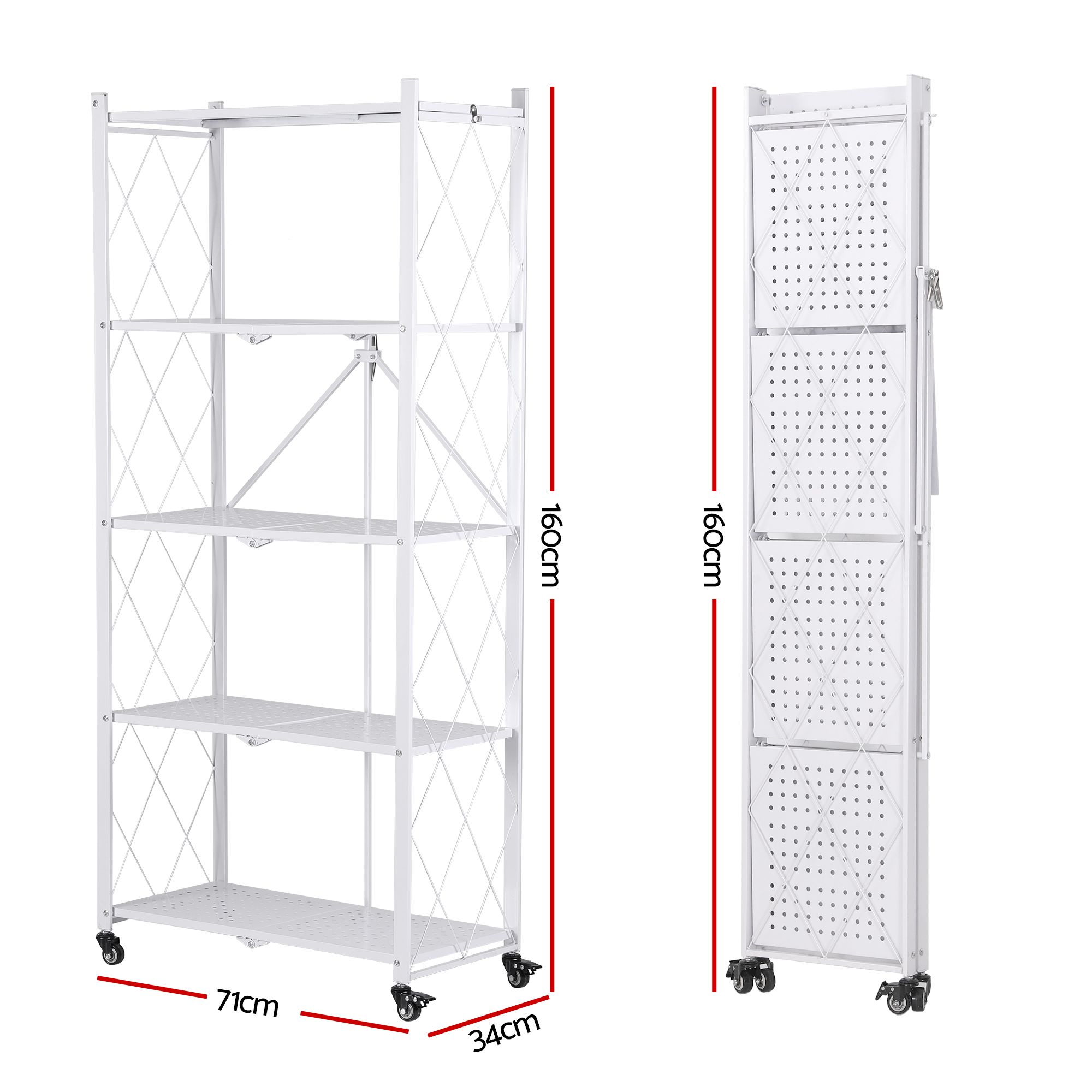 Artiss 5-Tier Foldable Kitchen Bakers Rack 71x160cm Microwave Stand White — image 3
