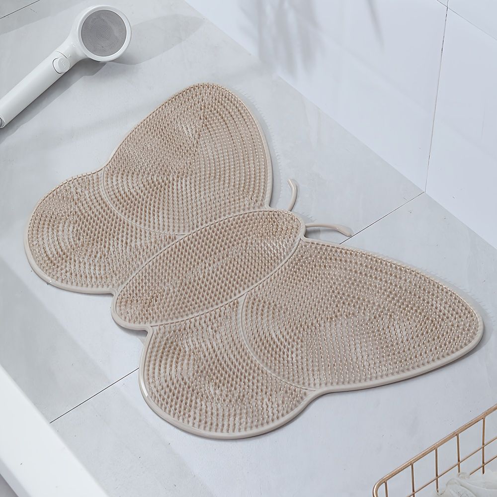 Bathroom Anti Slip Mat Shower Bathtub Non-Slip Mat Floor Mat Home Bathroom Floor Mat 1pc Butterfly-Khaki