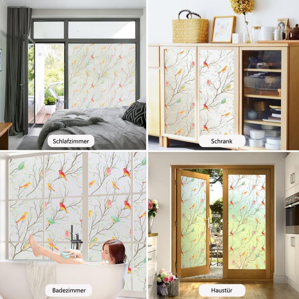Privacy Protection Static Window Film with Bird Motif, UV and Blackout, for Living Rooms and Offices — image 6