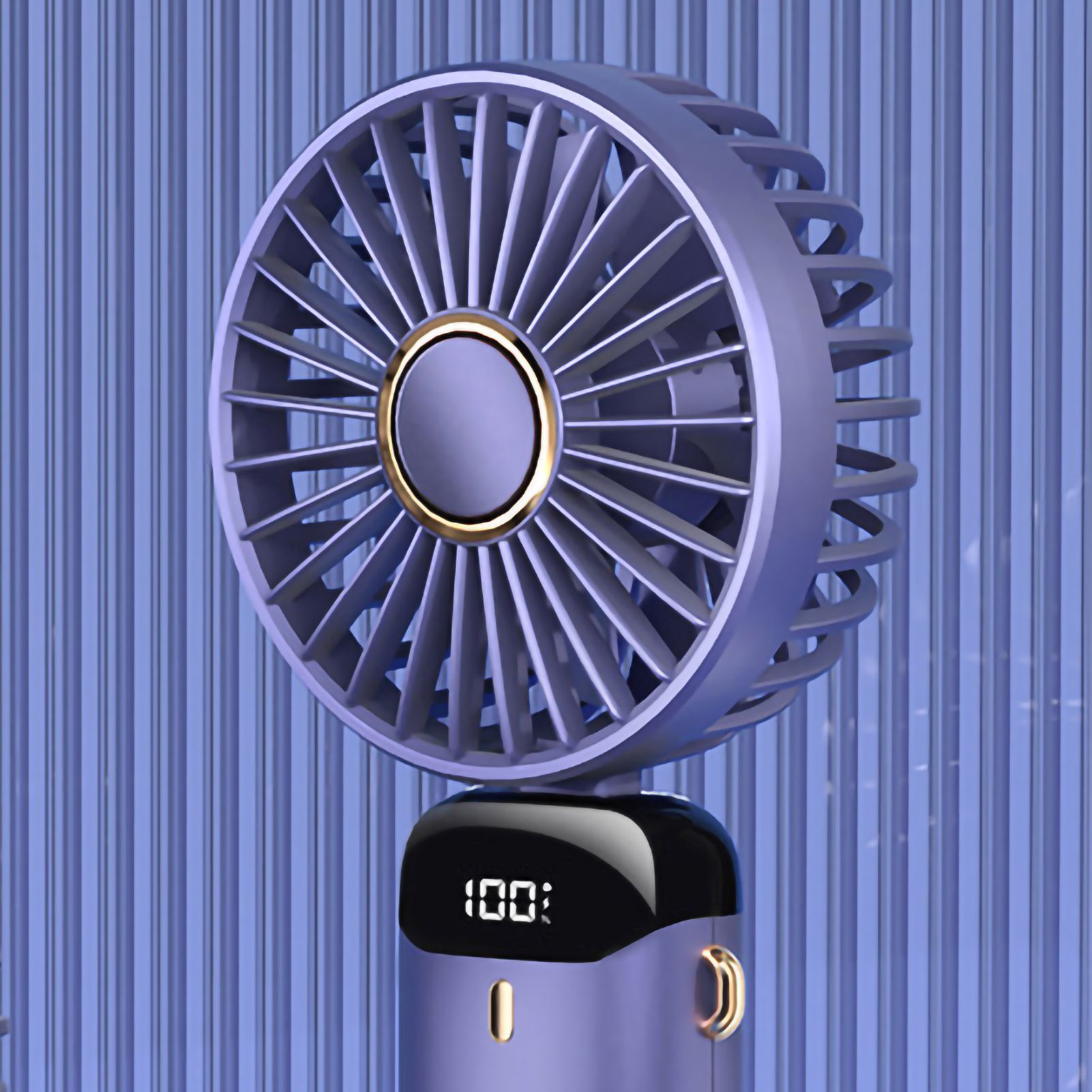 Folding Fan USB Digital Display Handheld Ergonomic Handle ABS PC Small Portable Fan for Outdoor Blue 3000M with Aroma Piece and Lanyard โ image 5