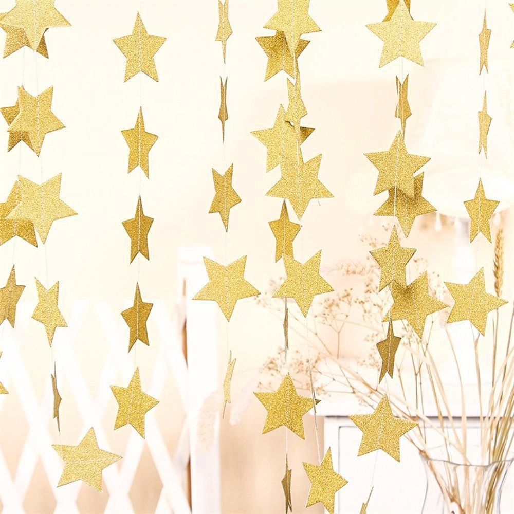 10 pack Glitter Gold Star Garland Decorations Hanging Garands Banner Backdrop, Star Party Decoration for Birthday Baby Shower Wedding Kids Room Graduation — image 2