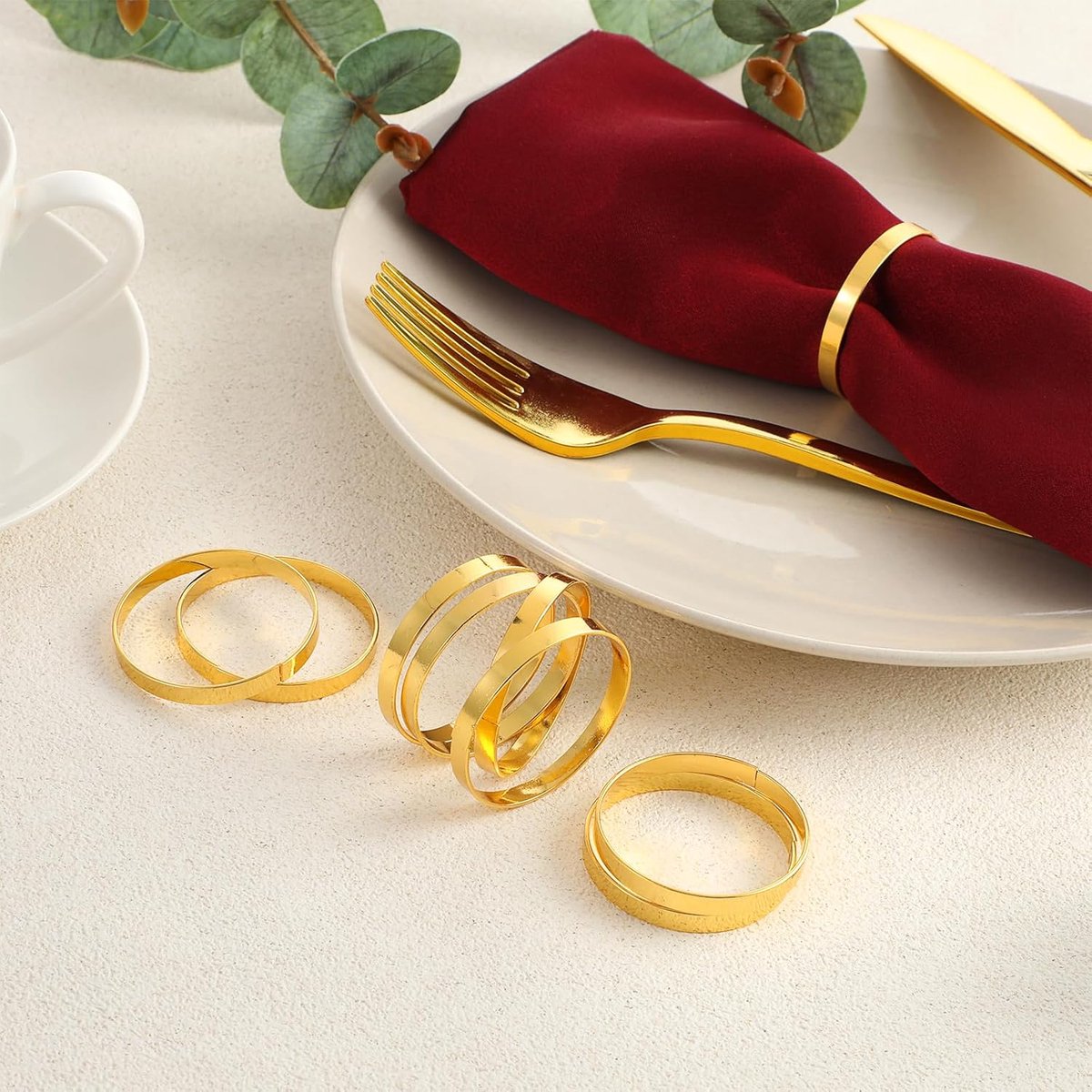 12 pieces gold metal napkin rings - elegant napkin ring - Christmas napkin rings - boho round gold napkin ring for weddings - party dinner - anniversary table — image 2