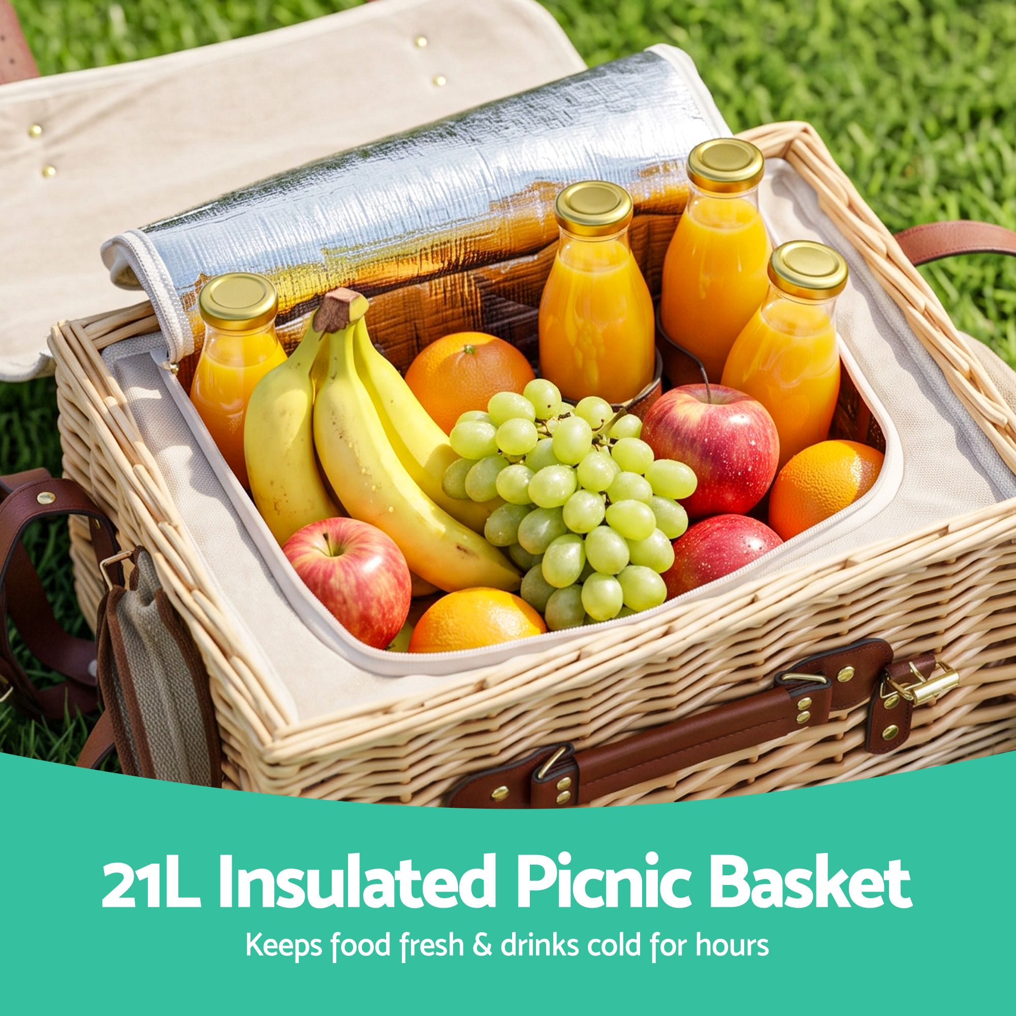 Alfresco 2 Person Insulated Picnic Basket Set with Foldable Wood Table Mat โ image 4