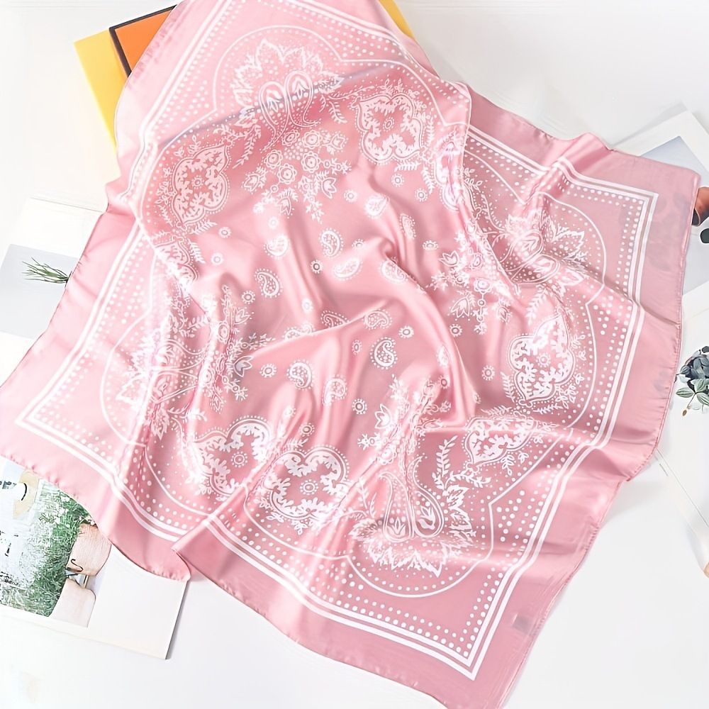Coffee and white Women's 70cm Square Scarf - Bohemian Paisley & Vintage Print Collection - Lightweight Satin Feel, Versatile Neck Tie, Head Wrap, Bag Accent — image 3