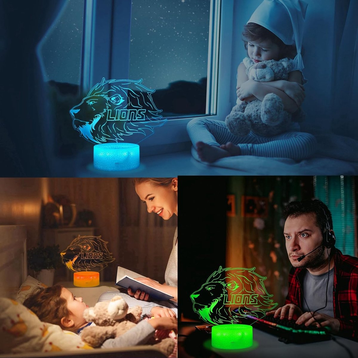 Night Light for Kids - 3D - Baby Night Light - 16 Color Changes - With Remote Control and Timer - RGB Flashing Mode - Bedroom Table Lamp - Lion Light โ image 6