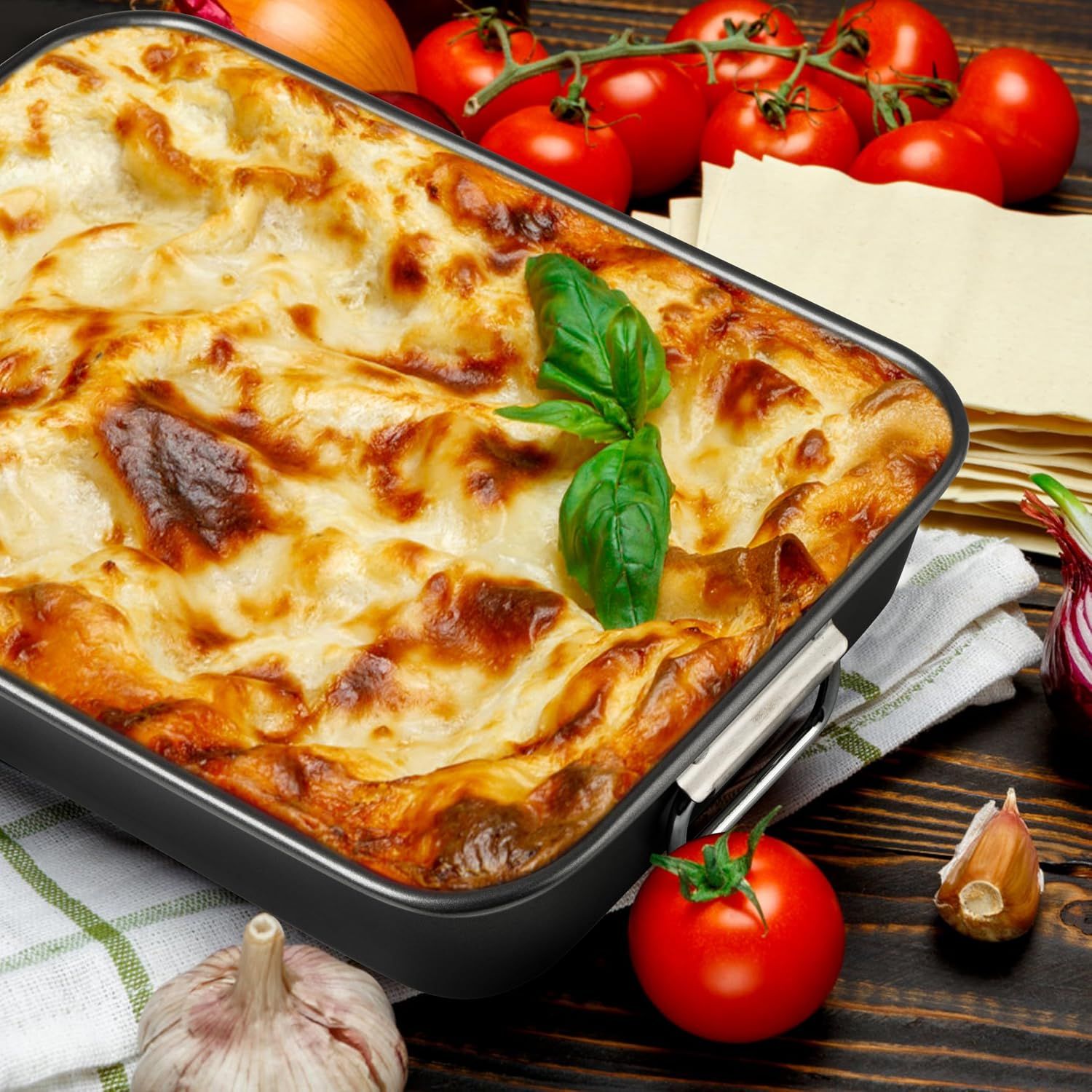 Non Stick Lasagne Pan with Handles, Deep Rectangular Oven Roasting Dish for Cakes, Brownies, Lasagne and Family Baking, 38.1 x 27.9 x 7.6 cm — image 6