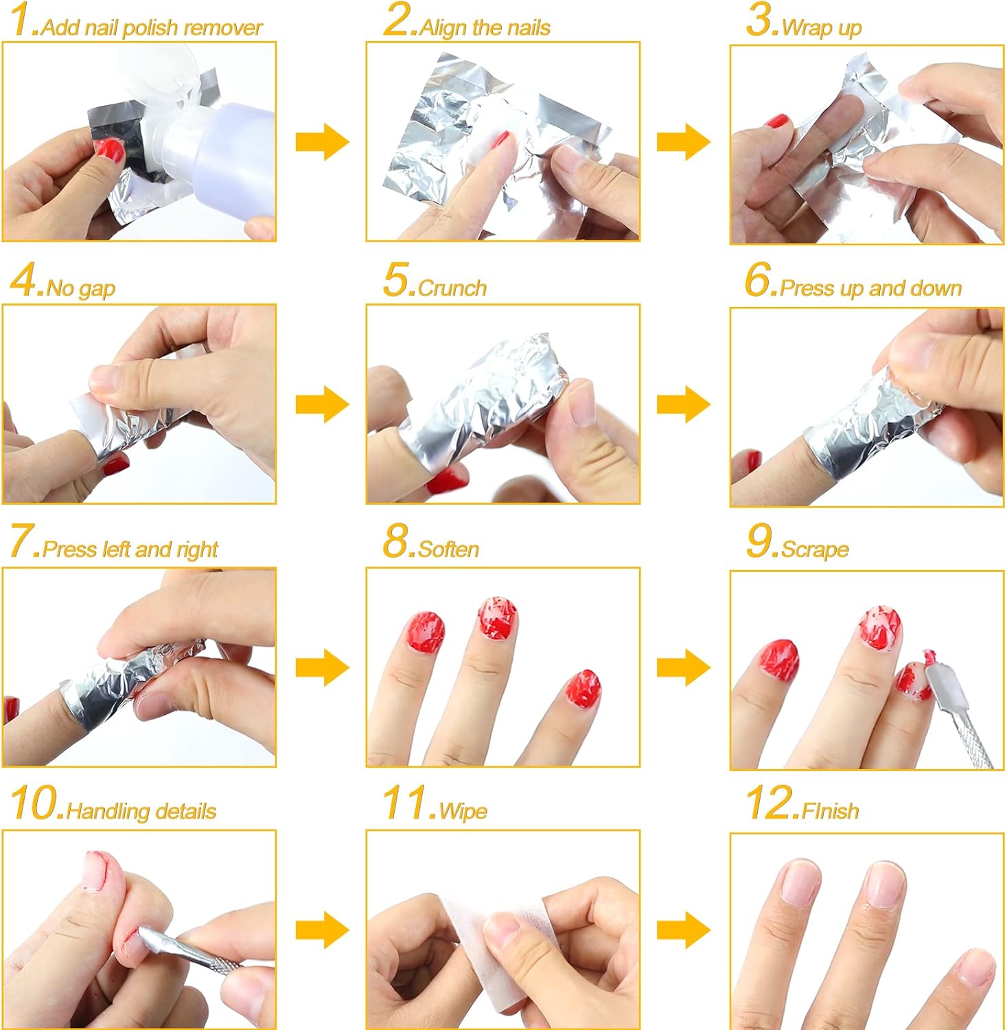 100 foil nail stickers, foil for gel nails, nail foil remover with pre-installed lint-free cotton pads for manicure and pedicure, nail art cleaner โ image 6