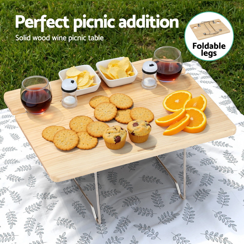 Alfresco 2 Person Picnic Basket Set with Table Blanket Cooler Wooden Insulated โ image 4