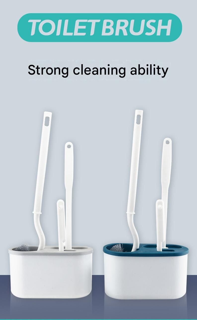 White Toilet Brush Set with Holder - 3-in-1 Wall Mounted Bathroom Cleaning Kit, TPR Soft Bristle & 360° Globe Brush, No-Drill Adhesive Base, Space Saving — image 2