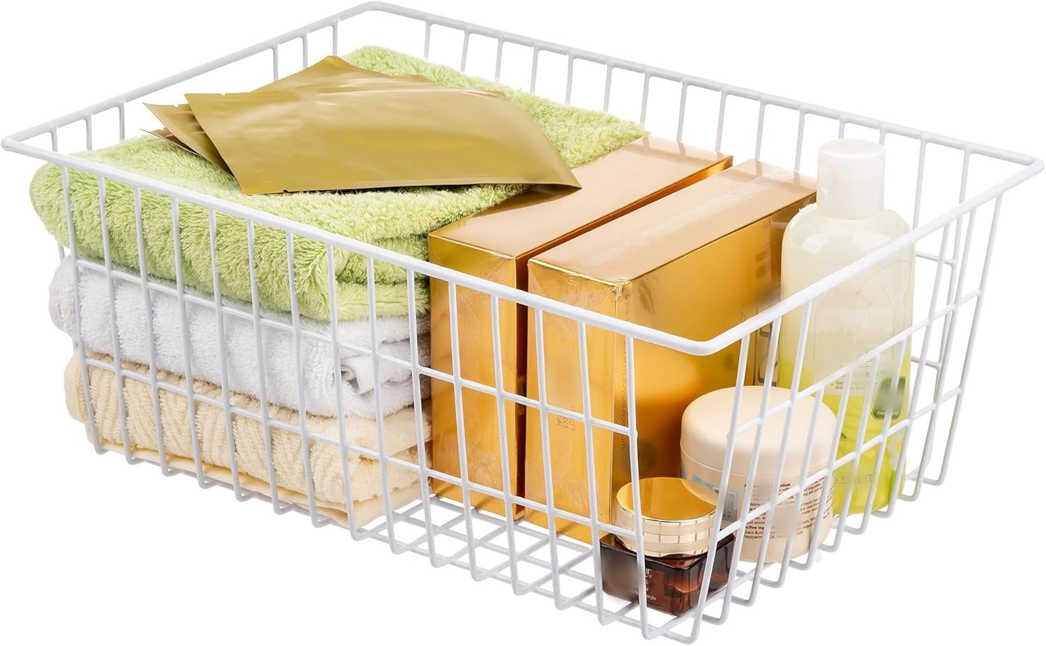 2Pcs Wire Storage Baskets,Metal Storage Basket for Organizing,White Wire Storage Freezer Baskets for Closet,Bedroom,Bathroom,Office — image 3
