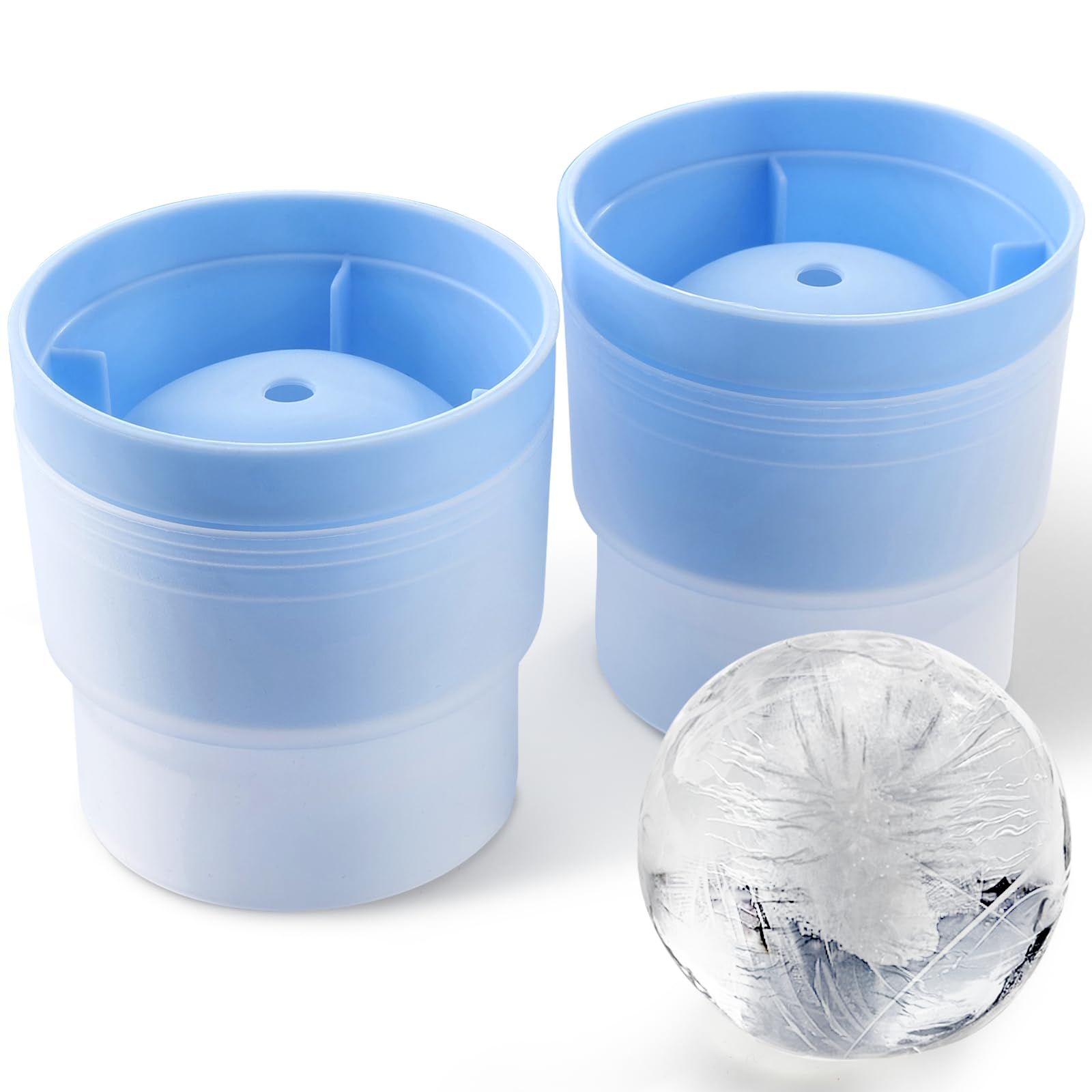 2 pcs Ice Ball Maker Mold, Large Whiskey Ice Cubes Mold Round Ice Cube Mold, Easy Release Sphere Ice Mold, Silicone Ice Molds