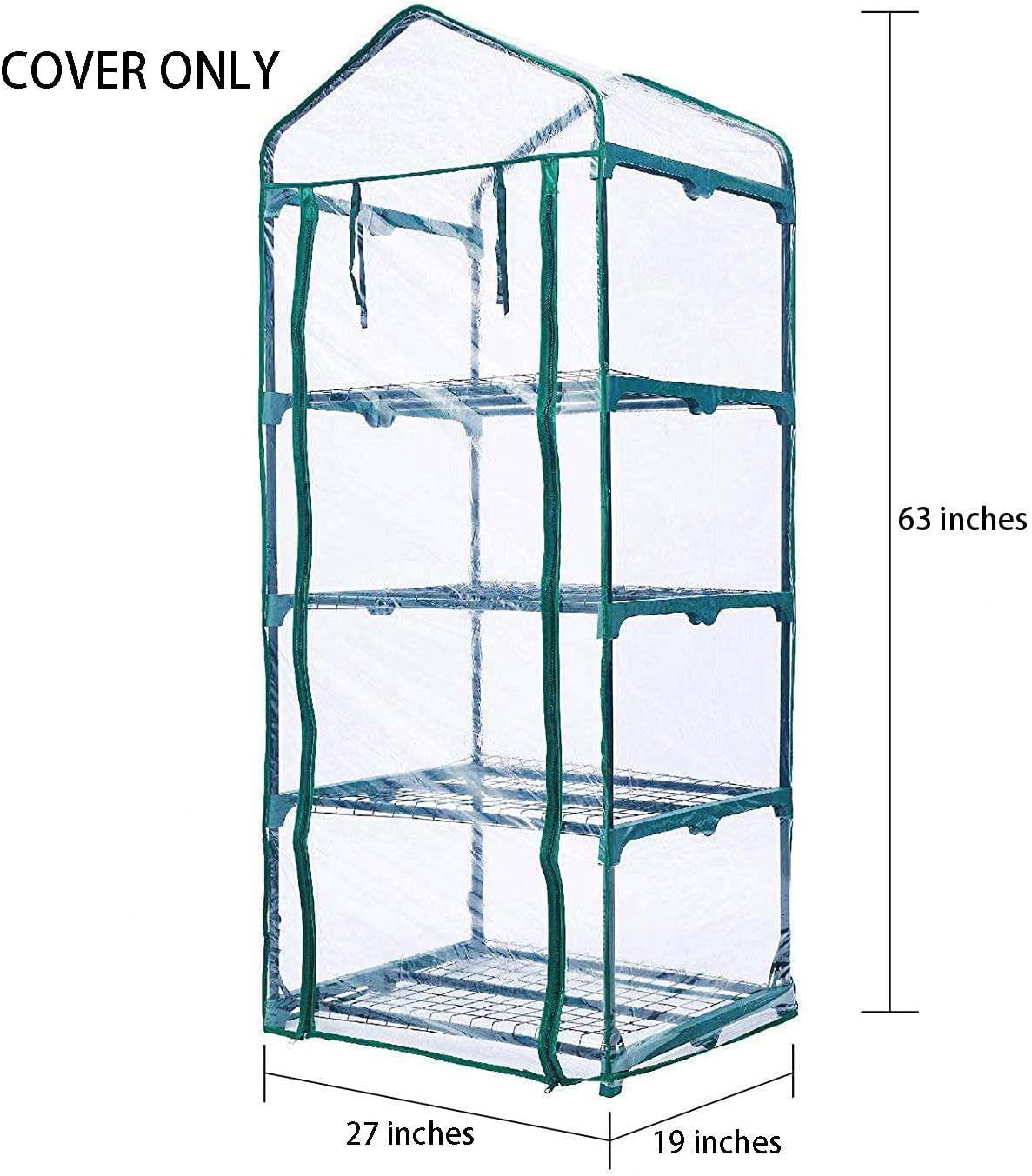 4-Tier Greenhouse Replacement Cover Clear PVC Greenhouse Cover with Roll-Up Zipper Door - 27" L x 19" W x 63" H — image 3