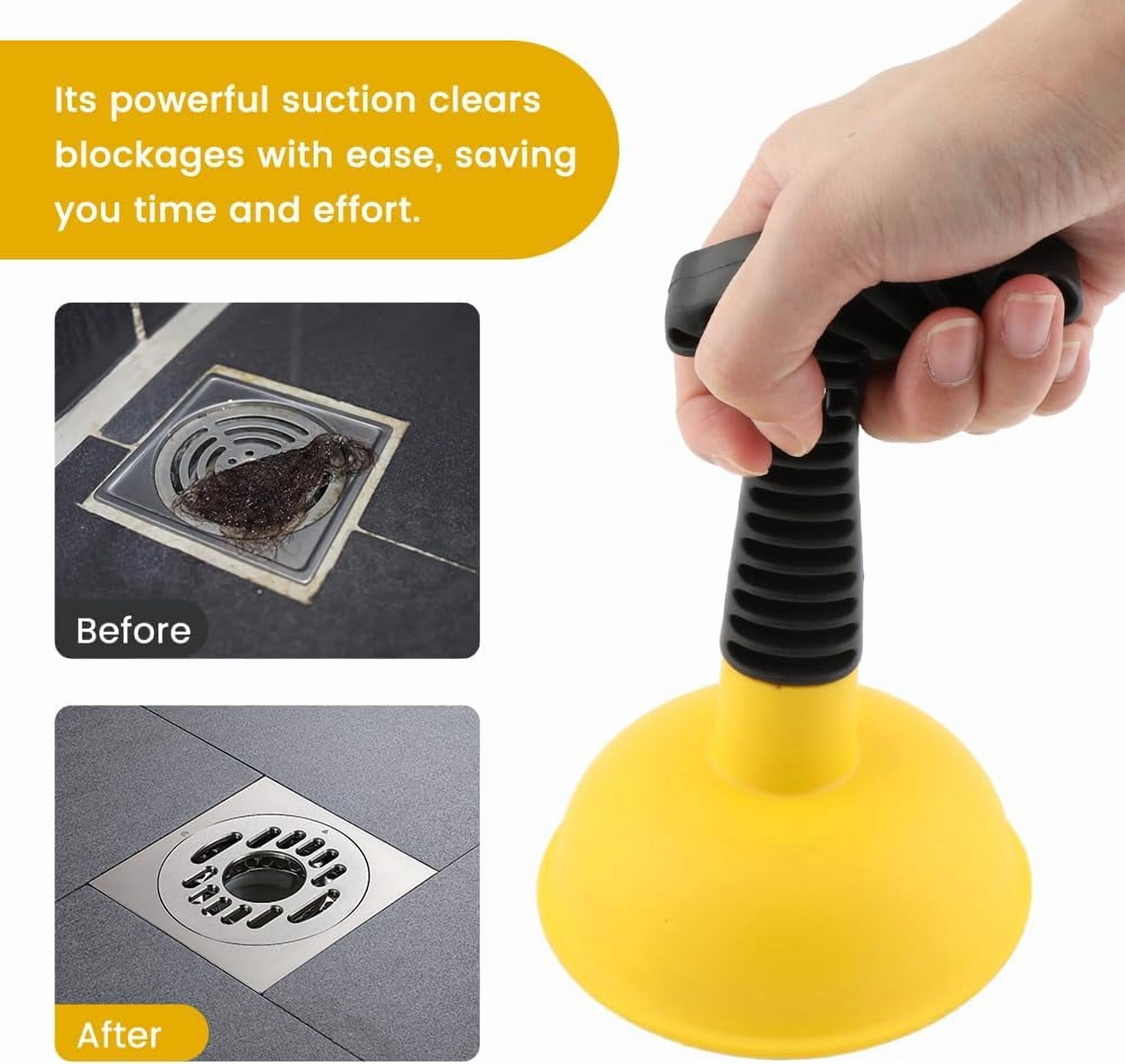Sink Plunger Drain Clog Remover with Mini Short Handle, Easy Unclogging Tool for Kitchen Sink, Bathroom Toilet, Shower Tub, Yellow — image 4