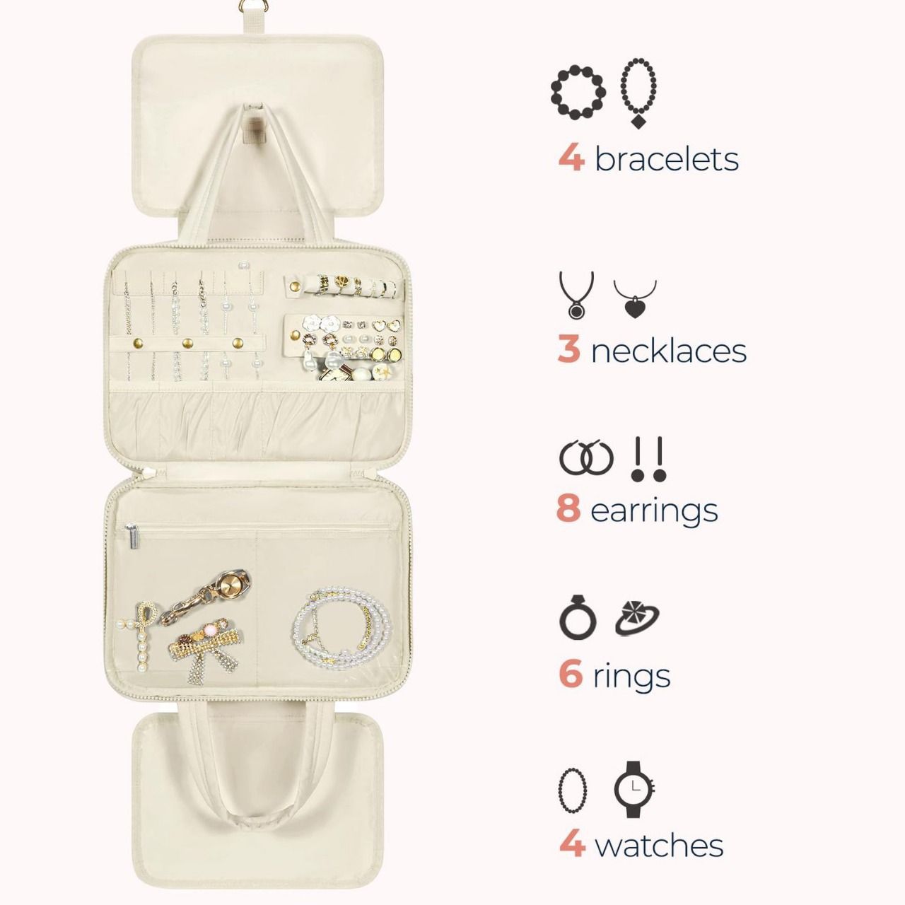 Toiletry Bag Hanging Travel Makeup Organizer Cosmetic Bag Makeup Bag for Full Sized Toiletries, Large beige — image 2