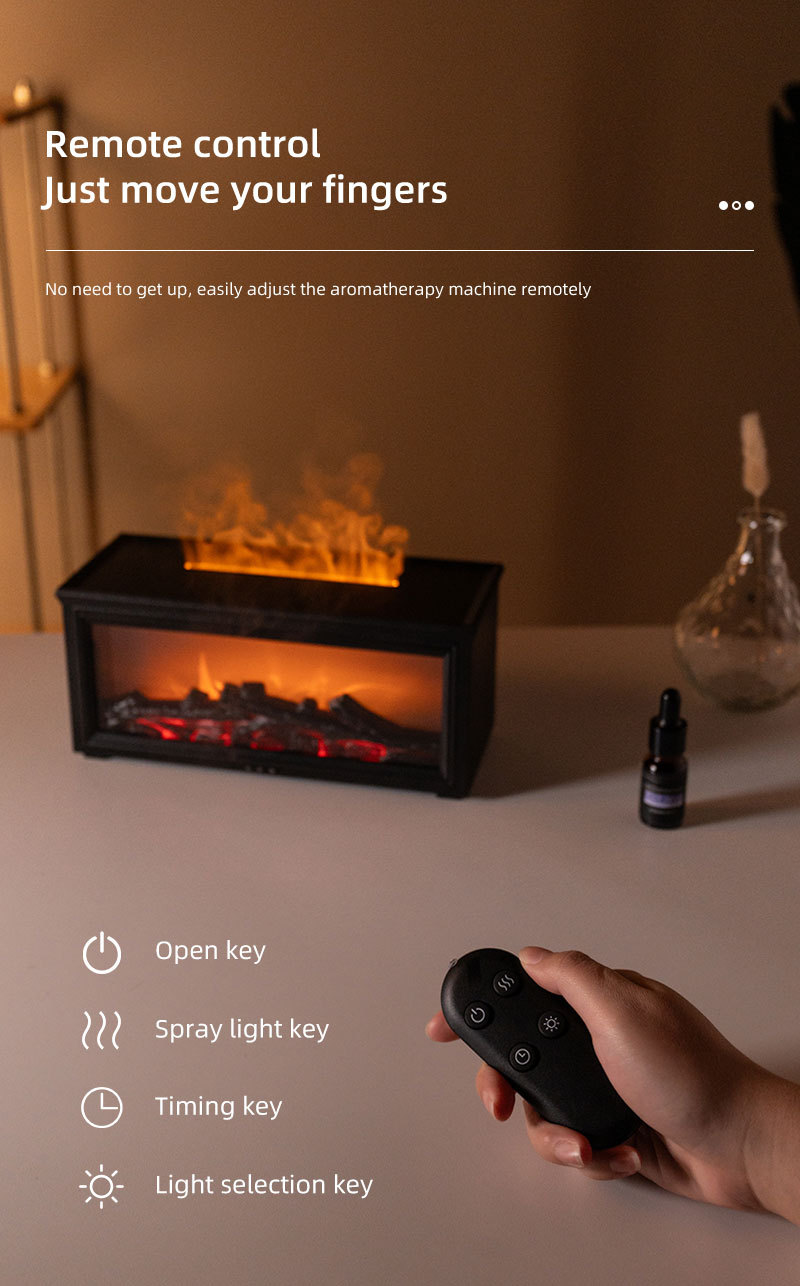 Fireplace Flame Effect Aroma Diffuser & Humidifier with 7-Colour Light, Timer & Remote Control(Light Wood Grain) — image 5