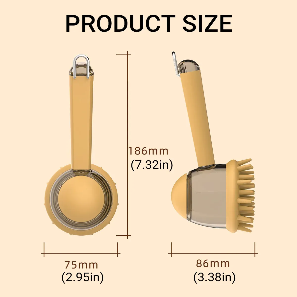 Pet Bath Brush Dog Massage Brush Press to Dispense Liquid Pet Grooming Tools - Yellow — image 4