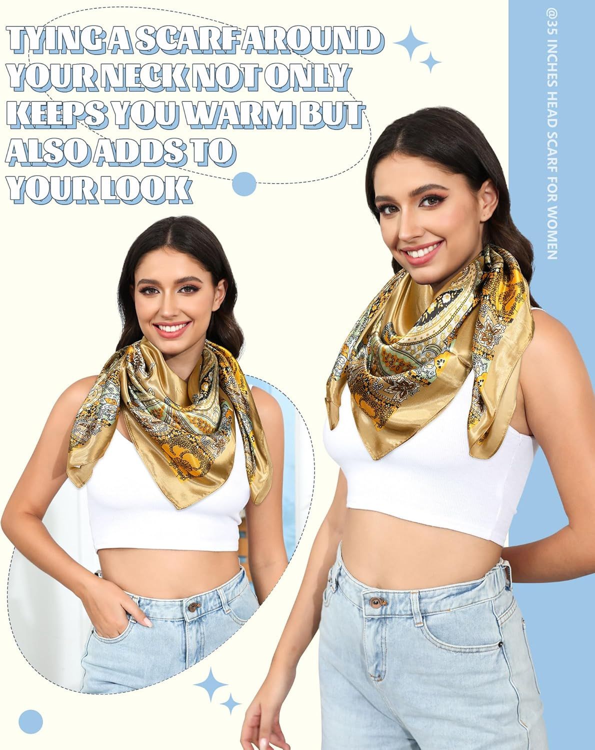 35โ Large Square Satin Head Scar - 3Pcs Satin Hair Scarves Silk Bandana Scar Headscar Silk eeling Scar or Women โ image 3
