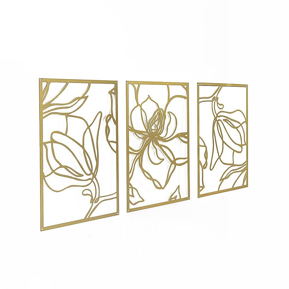 3 Piece Gold Flower Metal Wall Decor Abstract Floral Aesthetic Set of 3 — image 5