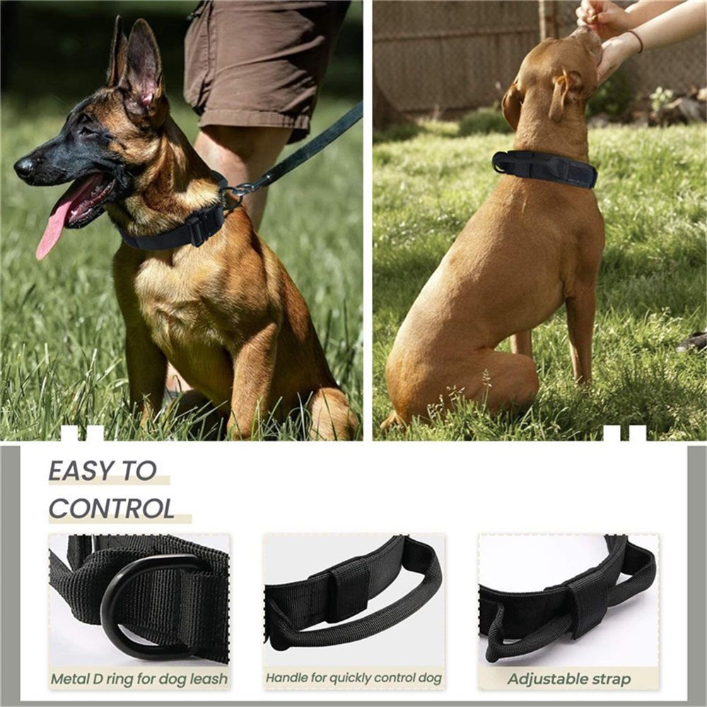 Dog Collar and Leash Set Heavy Duty Military Dog Collar with Handle and Metal Buckle for Medium and Large Dogs (Black, L) โ image 4