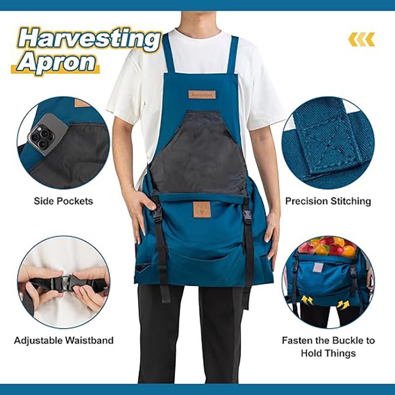 Oxford Cloth Waterproof Gardening Apron, Large Capacity Kangaroo Pocket, Cross Back Straps Comfortable, Great Helper for Picking and Weeding(purple) โ image 3