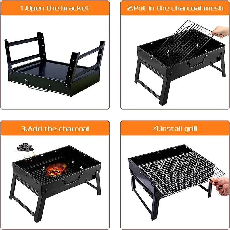Portable Foldable Charcoal BBQ Grill for Outdoor Camping Picnic and Hibachi Cooking — image 4