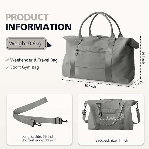 Travel Duffle Bag with Trolley Sleeve, Weekender Overnight and Gym Bag for Carry On Travel, Hospital Stays and Short Trips, Grey — image 4