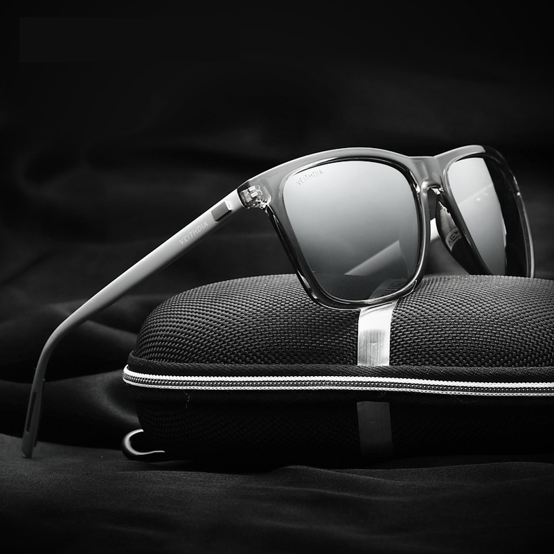 Black Frame + Silver Temples + Gray Lenses Unisex Aluminum-Magnesium Square Polarized Sunglasses - Stylish UV-Protective Driving Glasses with Case โ image 2