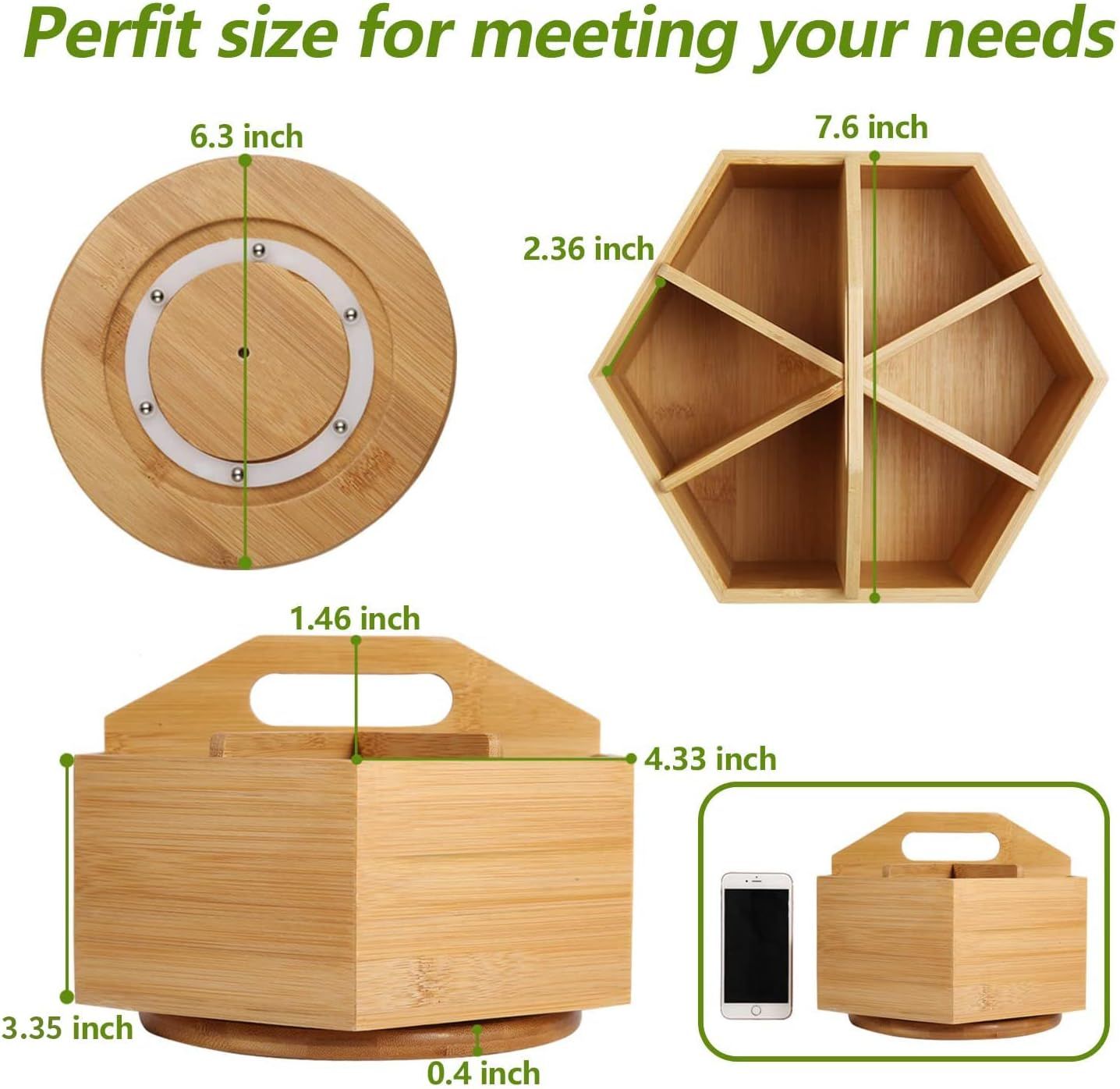 Hexagonal Bamboo Pencil Holder 360 Degree Rotating โ image 2