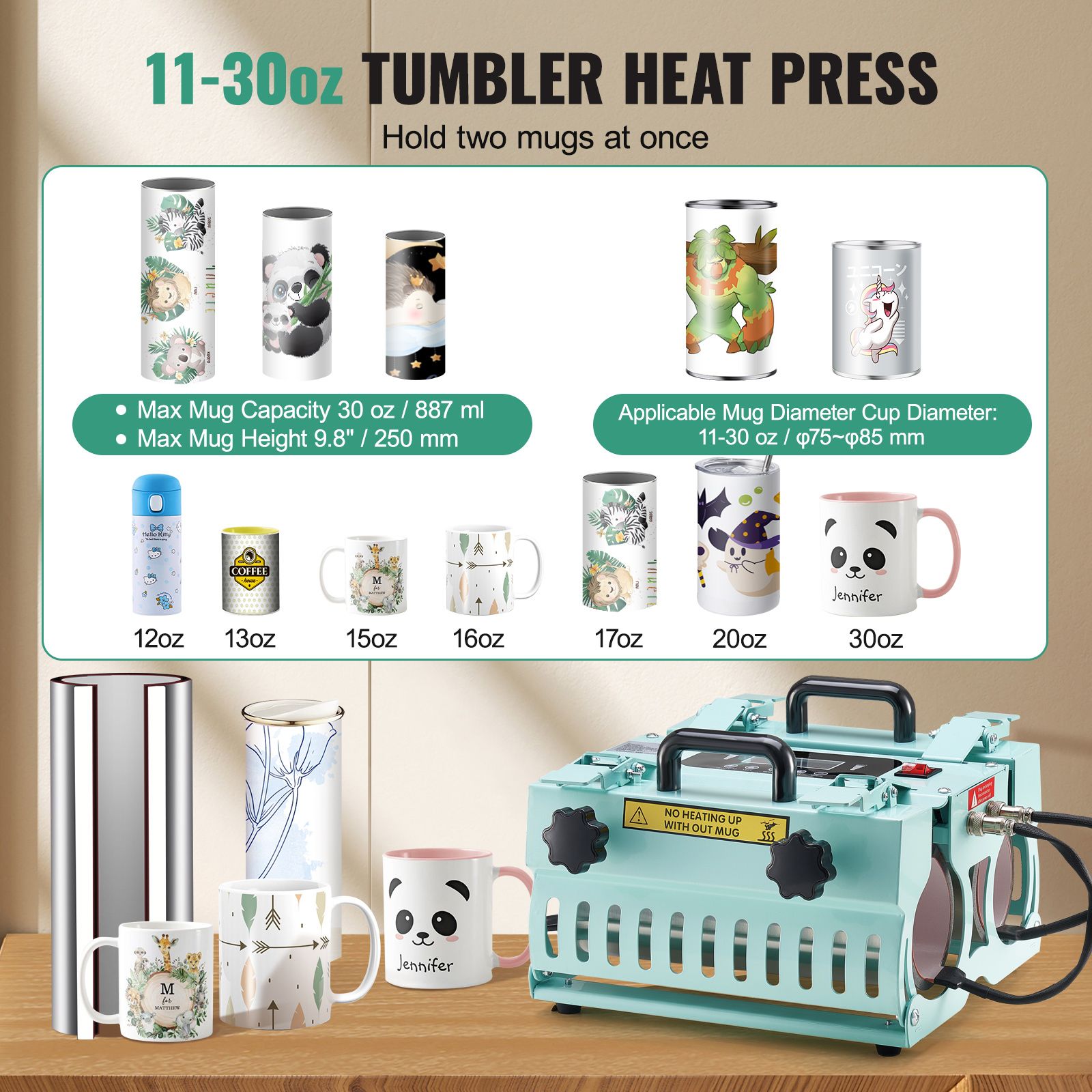Tumbler Heat Press Machine 2 Station Heaters 11-30oz Mug Press Sublimation โ image 3
