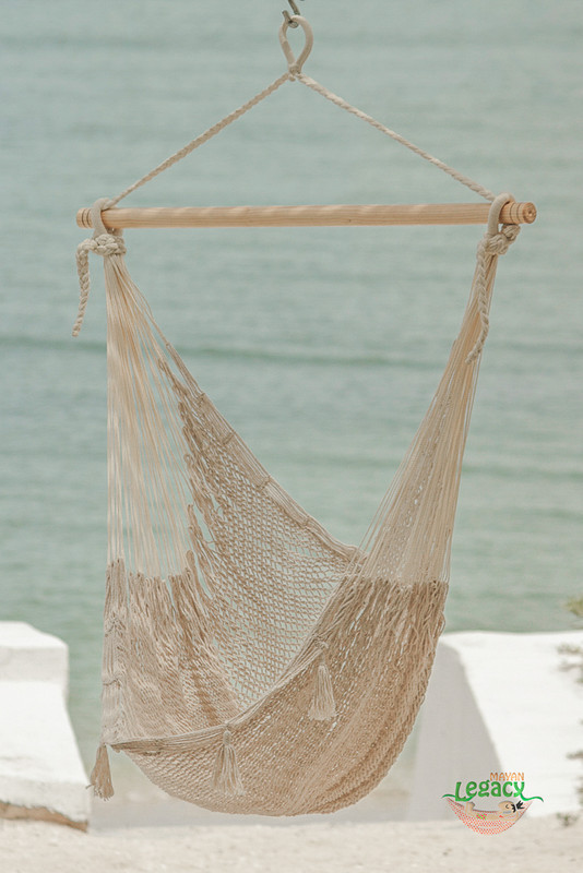 Mayan Legacy Extra Large Outdoor Cotton Mexican Hammock Chair in Cream Colour โ image 5
