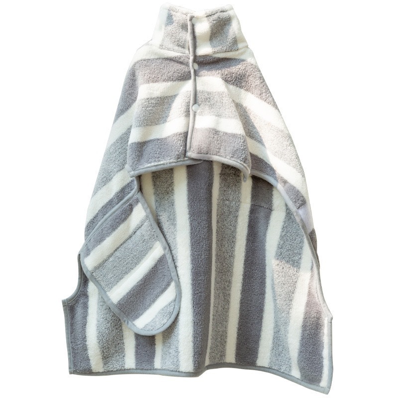Grey Stripes Super Absorbent Pet Bathrobe with Waist Belt & Neck Snap - Full Coverage Quick-Drying Towel for Dogs & Cats (M Size) — image 5
