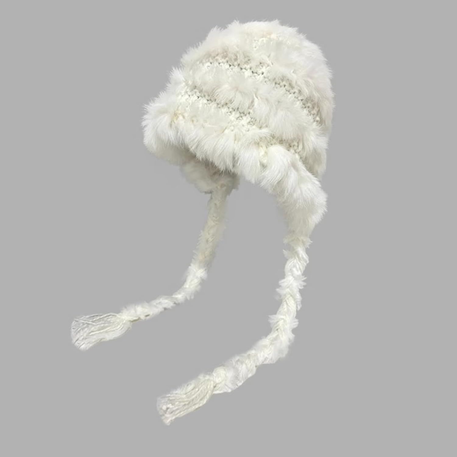 Women's Thick Rabbit Fur Knit Beanie Hat with Nordic Braids for Winter Warm, Ear Protection Thermal Headwear — image 3
